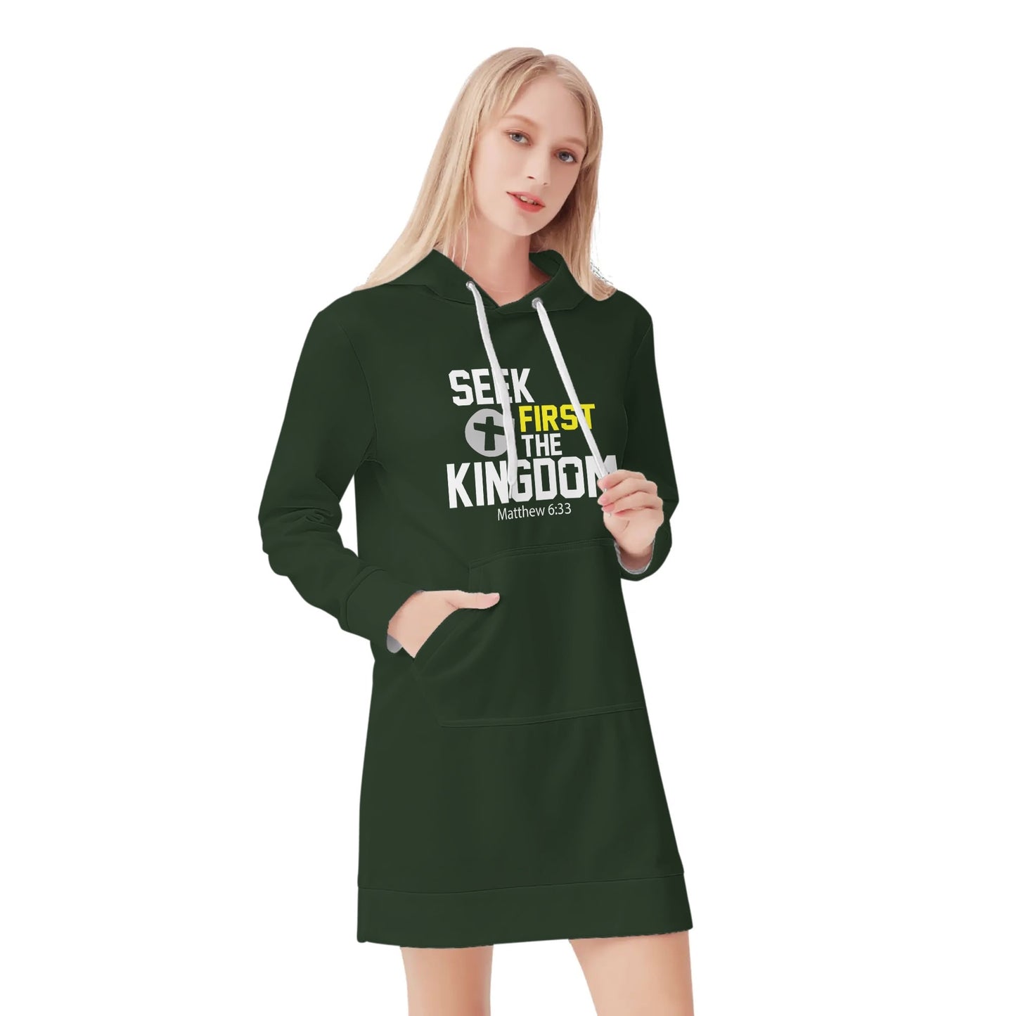 Seek First The Kingdom Womens Christian Warm Velvets Pullover Hooded Dress