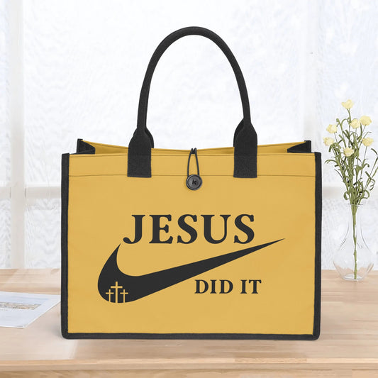 Jesus Did It (Like Nike) Christian Premium Canvas Tote Bag（3 layers）