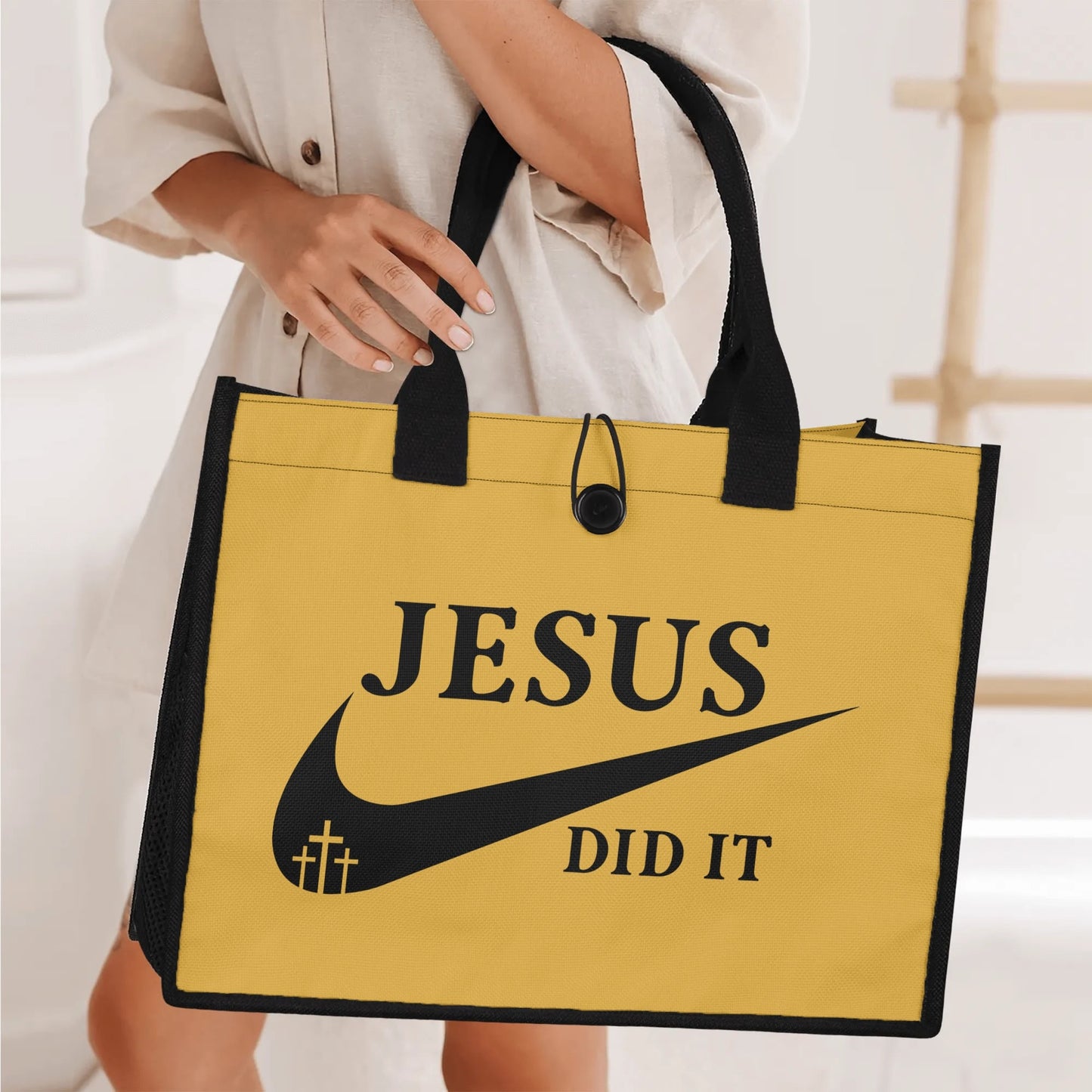 Jesus Did It (Like Nike) Christian Premium Canvas Tote Bag（3 layers）