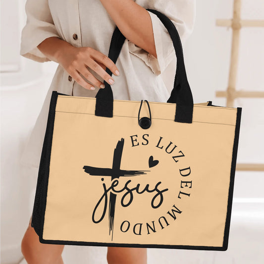 Jesus Es Luz Del Mundo Spanish Christian Premium Canvas Tote Bag（3 layers）