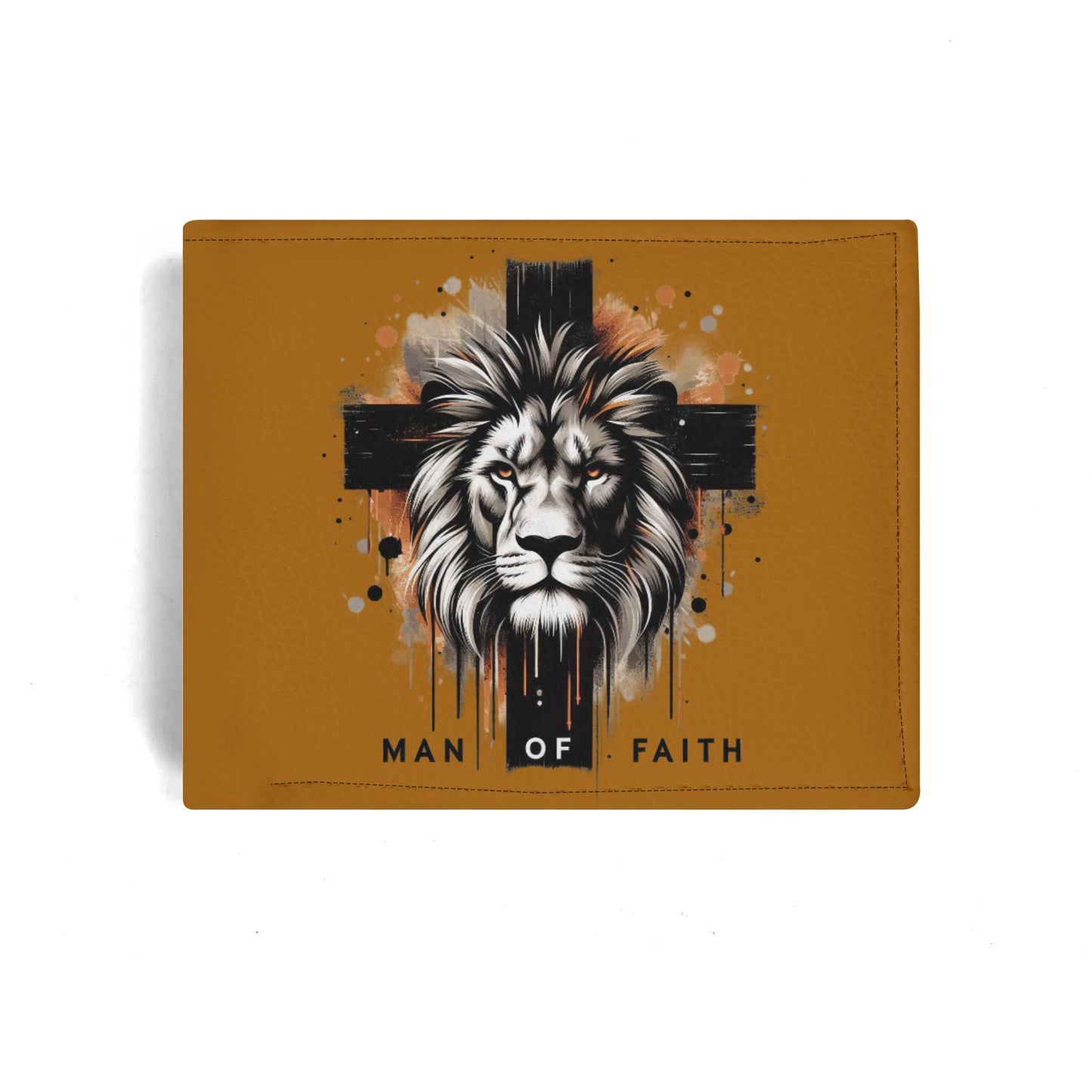 Man Of Faith (lion cross) Mens Minimalist PU Leather Christian Wallet