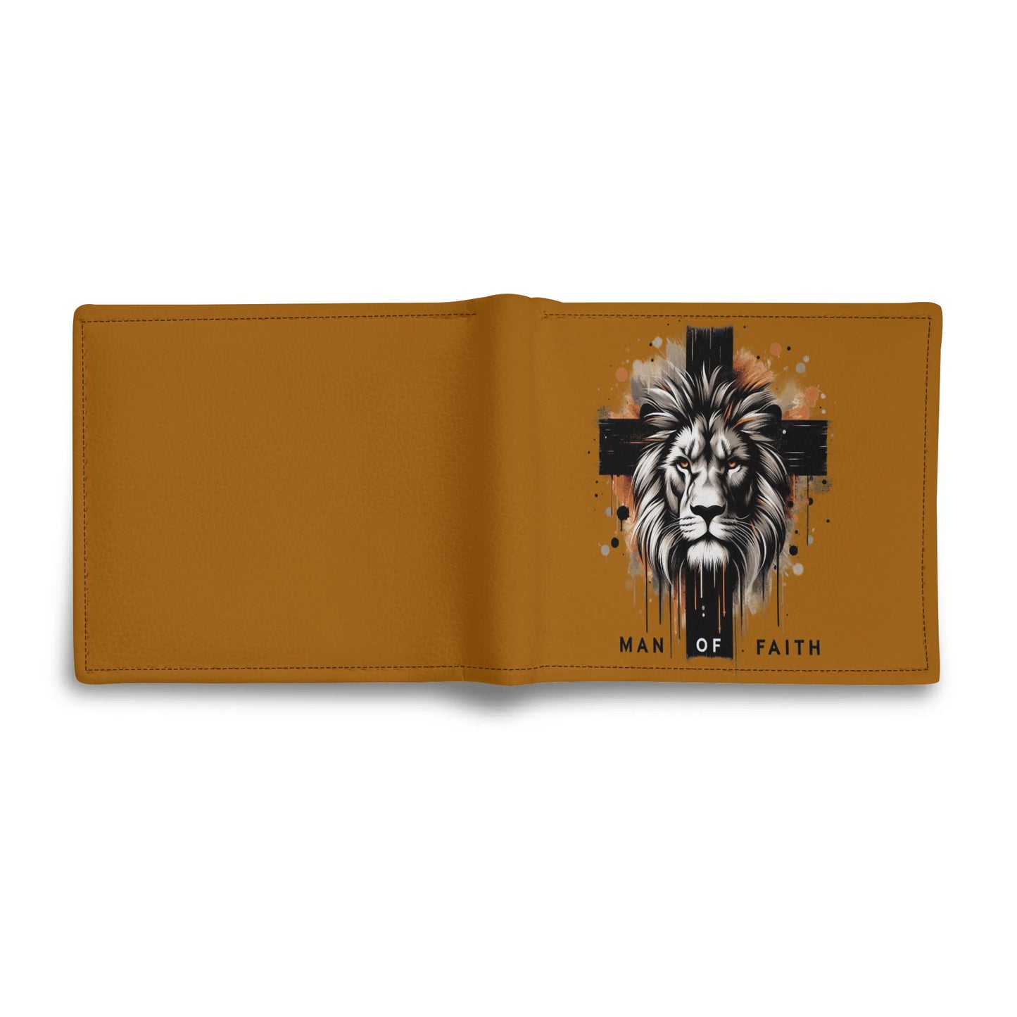 Man Of Faith (lion cross) Mens Minimalist PU Leather Christian Wallet