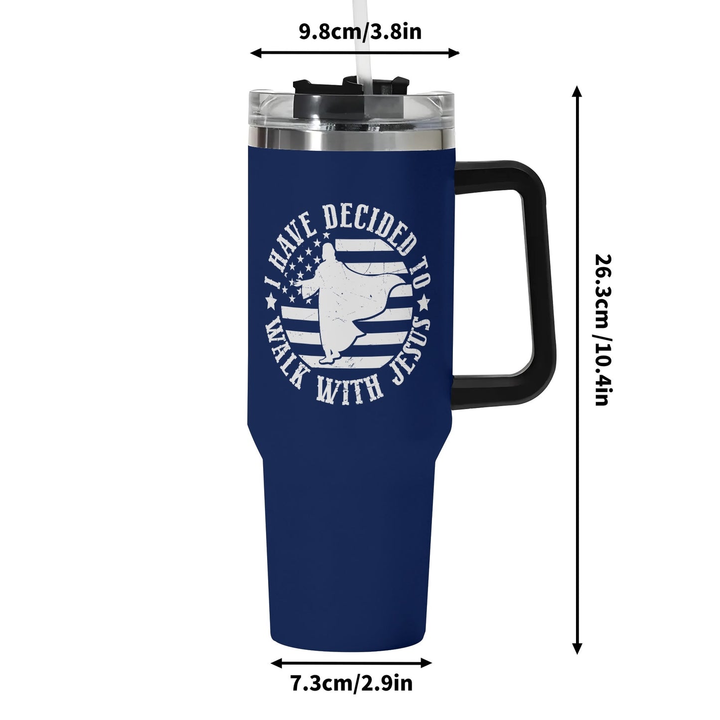 I Have Decided To Walk With Jesus American Patriotic 40oz Stainless Steel Christian Tumbler Gift With Black Handle and Straw