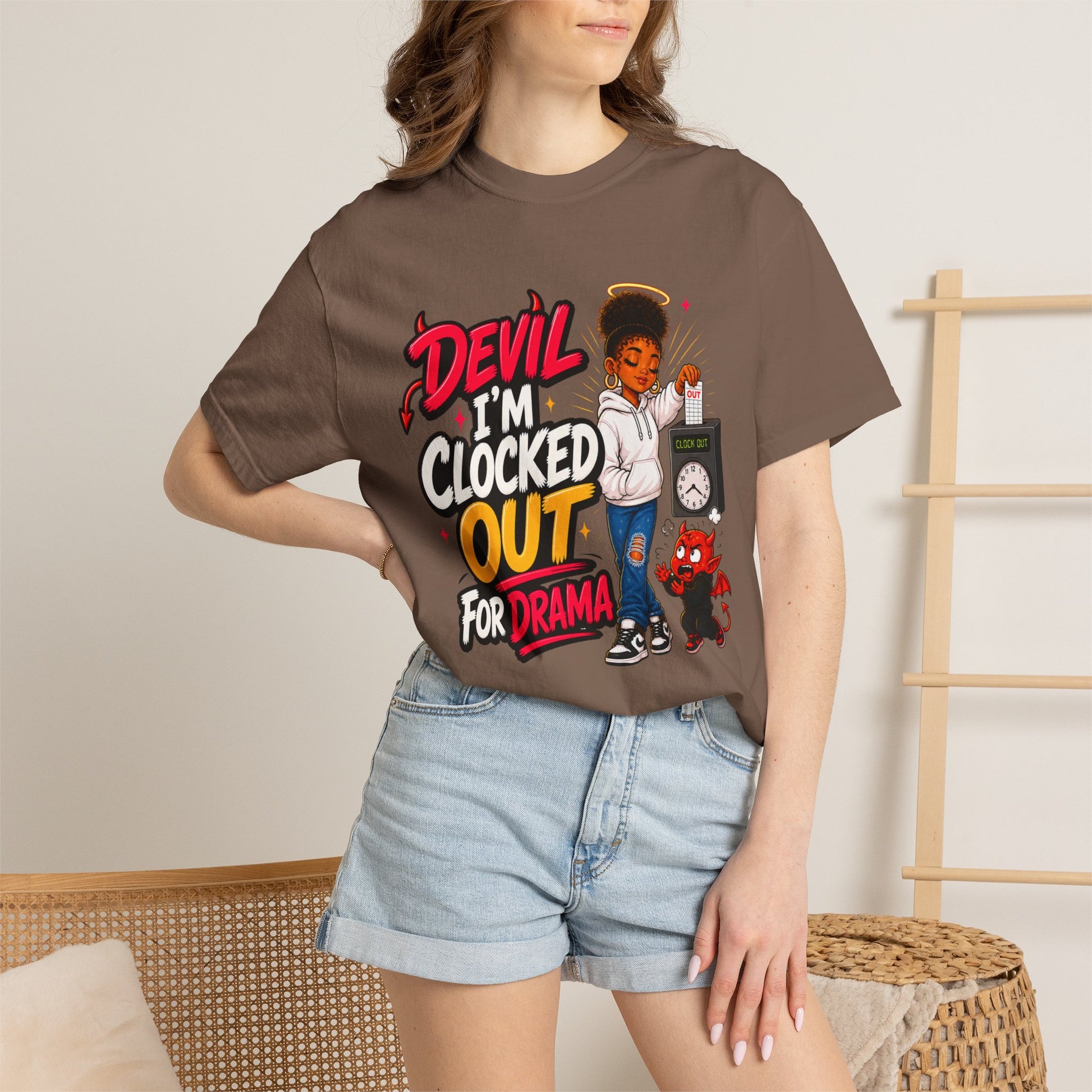T-Shirt — "Devil I'm Clocked Out for Drama" Graphic Tee - ClaimedbyGodDesigns