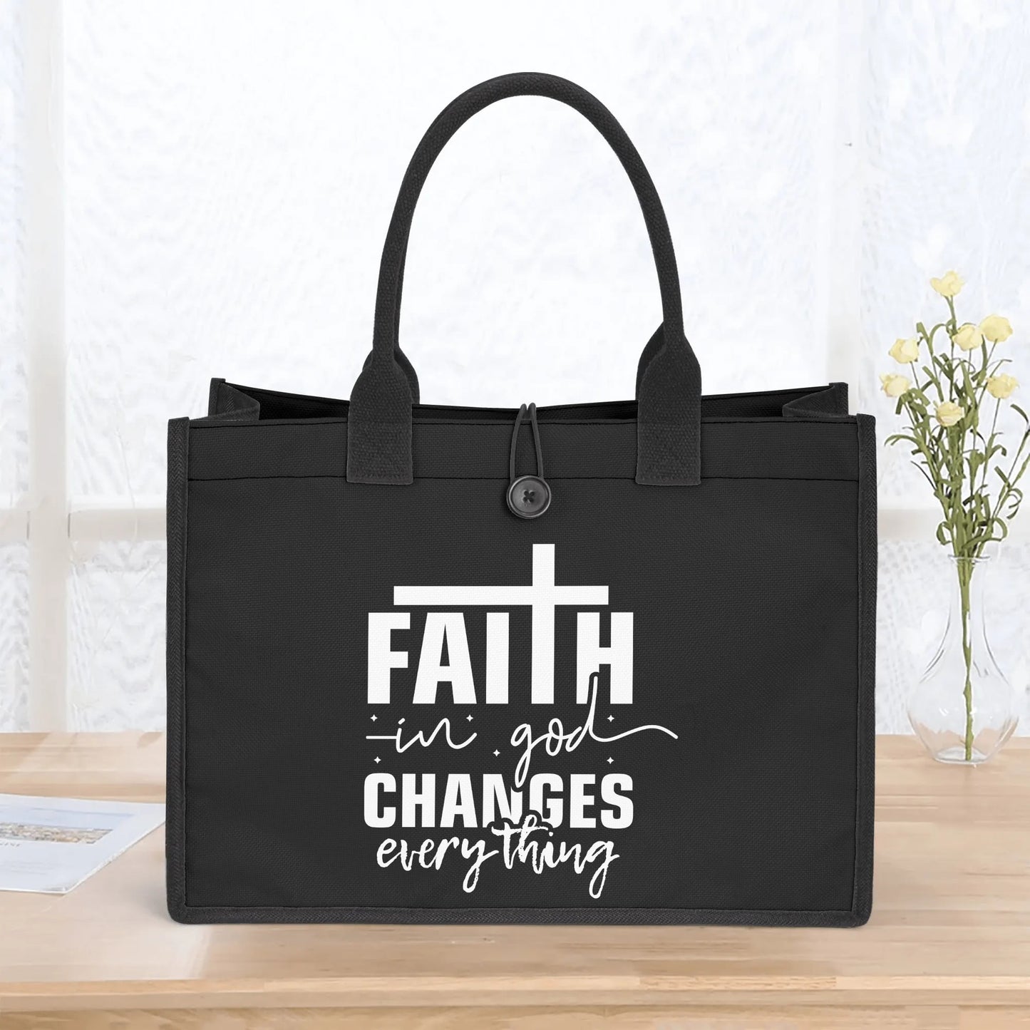 Faith In God Changes Everything Premium Canvas Tote Bag（3 layers）