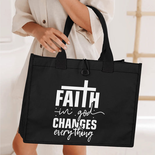 Faith In God Changes Everything Premium Canvas Tote Bag（3 layers）