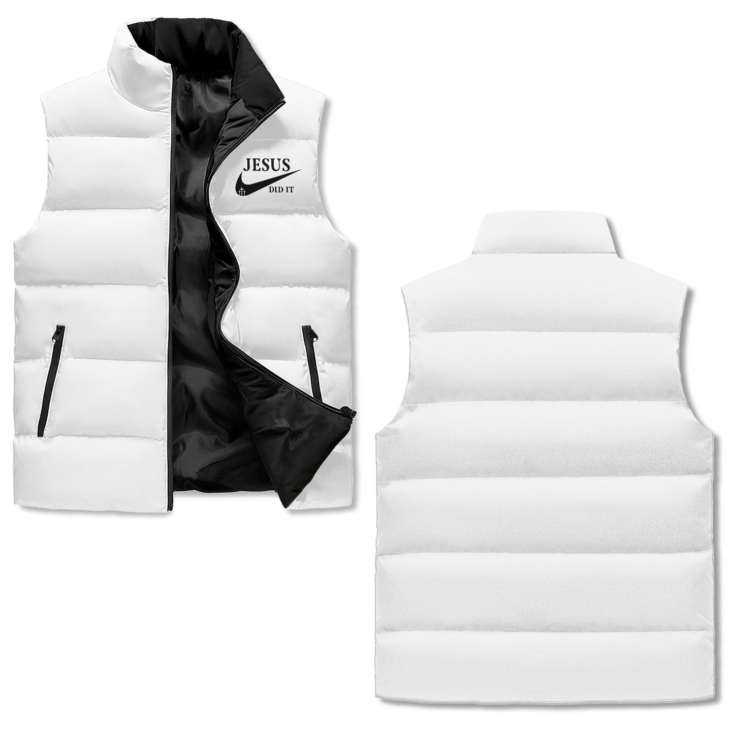 Jesus Did It (like Nike) Unisex  Christian Lightweight Stand Collar Zip Up Puffer Vest