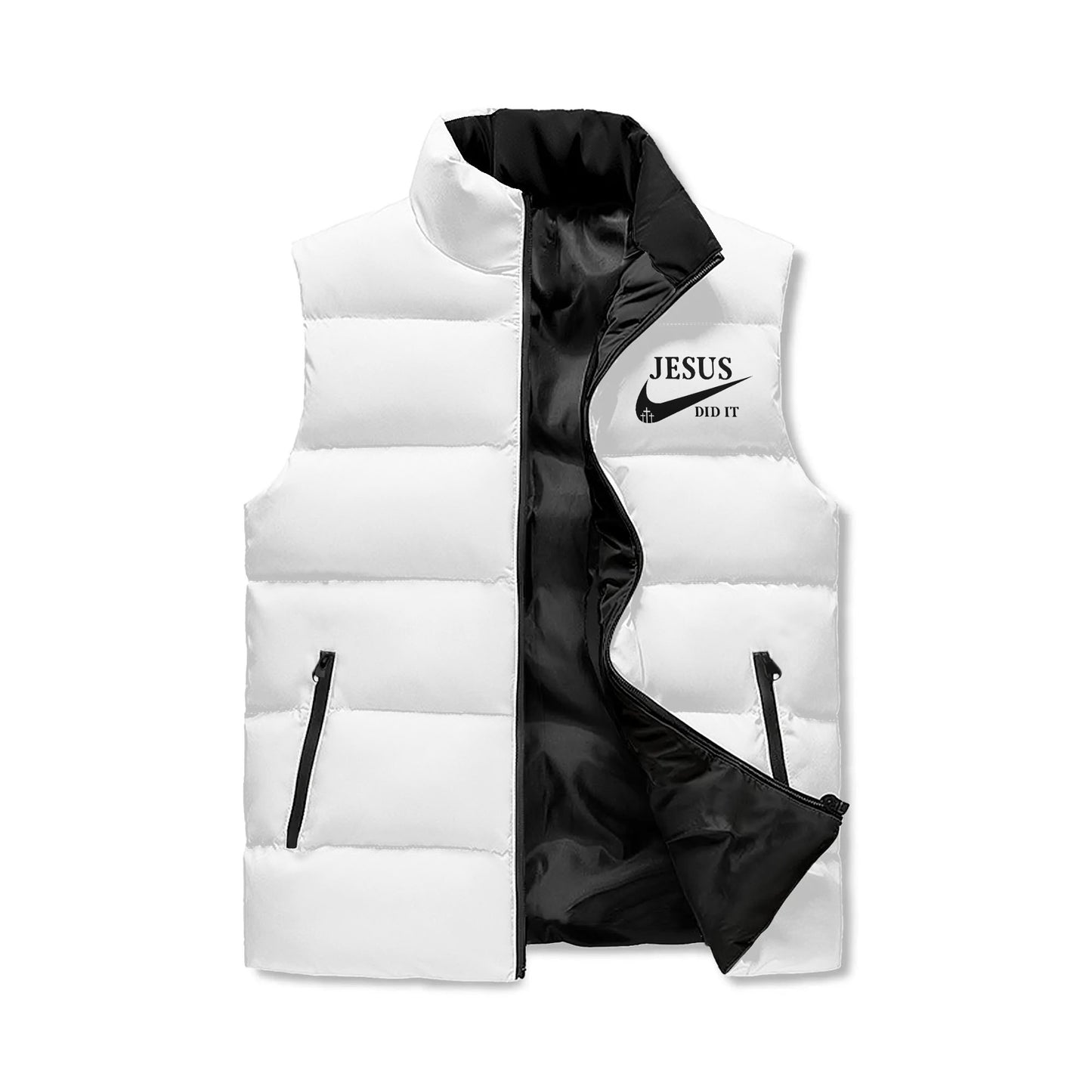 Jesus Did It (like Nike) Unisex  Christian Lightweight Stand Collar Zip Up Puffer Vest