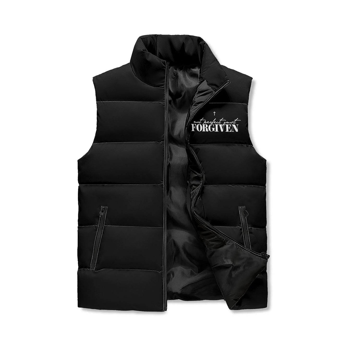 Not Perfect Just Forgiven Unisex Christian Lightweight Stand Collar Zip Up Puffer Vest