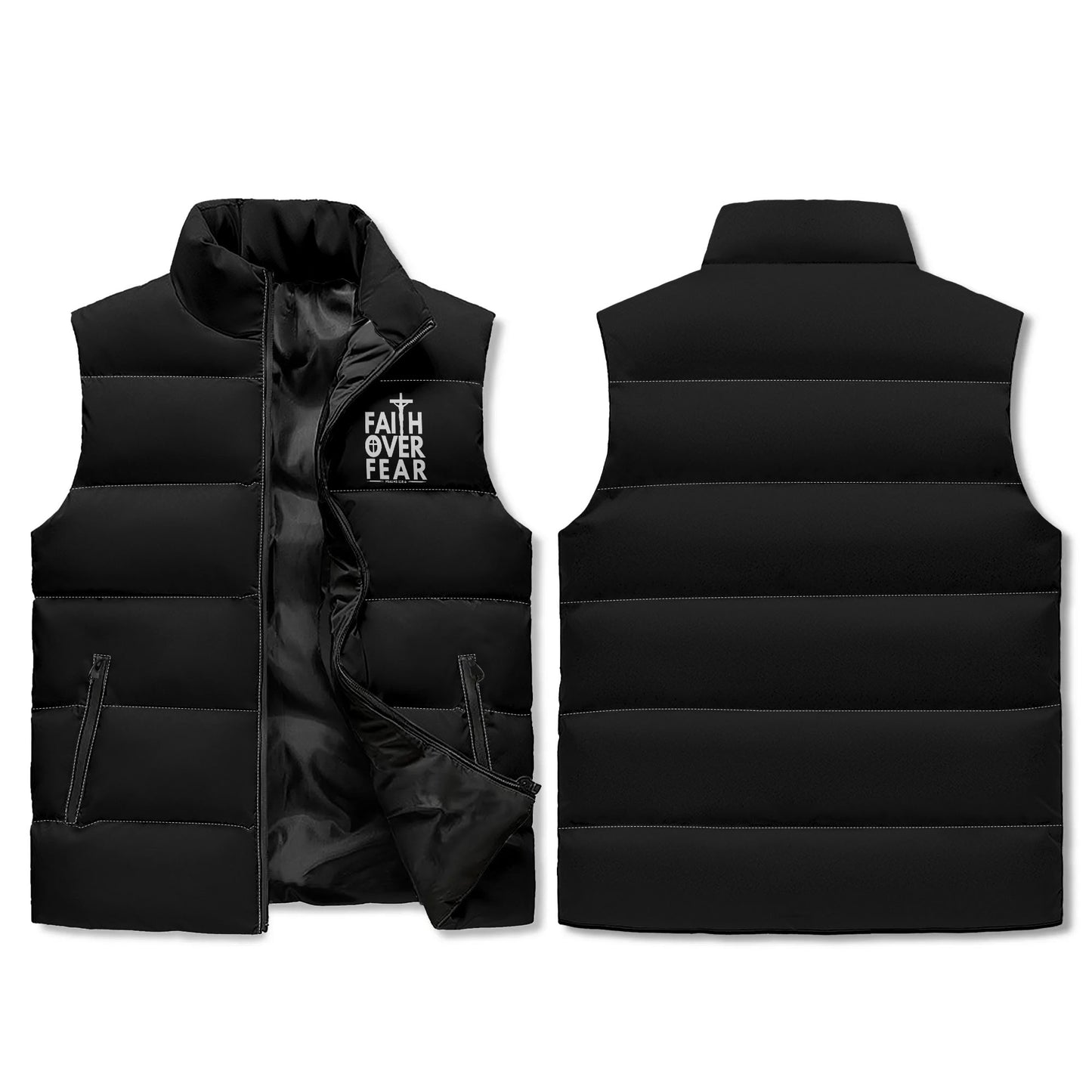 Faith Over Fear Unisex Christian Lightweight Stand Collar Zip Up Puffer Vest