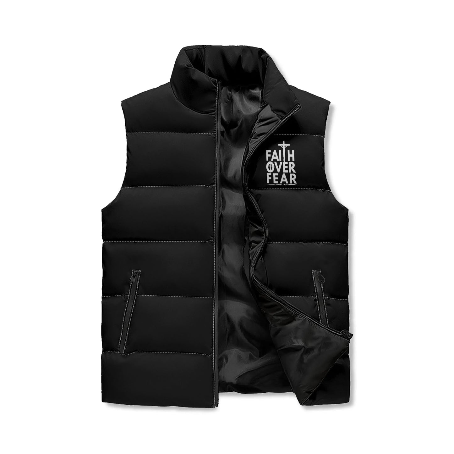 Faith Over Fear Unisex Christian Lightweight Stand Collar Zip Up Puffer Vest