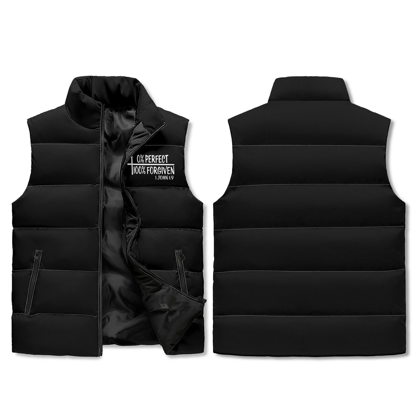 Zero Percent Perfect One Hundred Percent Forgiven Unisex Christian Lightweight Stand Collar Zip Up Puffer Vest