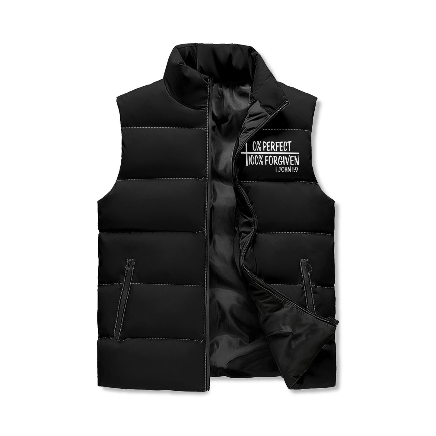 Zero Percent Perfect One Hundred Percent Forgiven Unisex Christian Lightweight Stand Collar Zip Up Puffer Vest