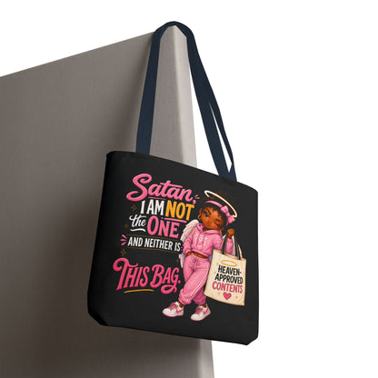 Tote Bag — "Satan I Am Not The One" Retro Angel Girl Tote (Heaven Approved Content) - ClaimedbyGodDesigns