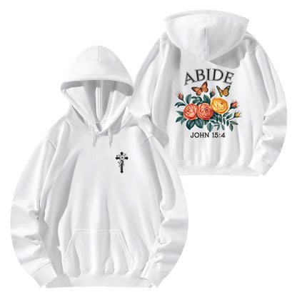 John 15:4 Abide Women's Christian Cotton Hooded Pullover Sweatshirt
