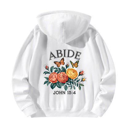 John 15:4 Abide Women's Christian Cotton Hooded Pullover Sweatshirt