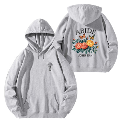 John 15:4 Abide Women's Christian Cotton Hooded Pullover Sweatshirt