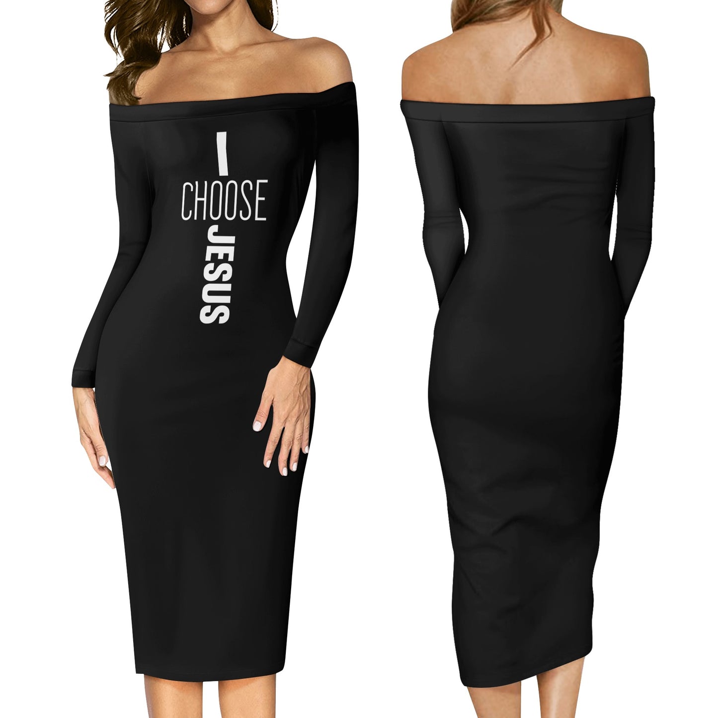 I Choose Jesus Christian Womens Off The Shoulder Long Sleeve Elegant Wrap Dress