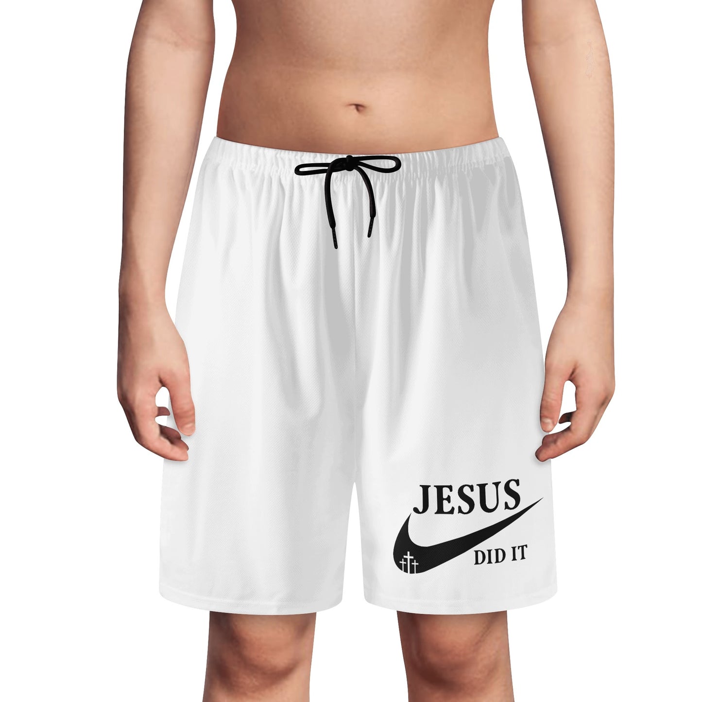 Jesus Did It (Like Nike) Youth Christian Lightweight Beach Shorts(white)