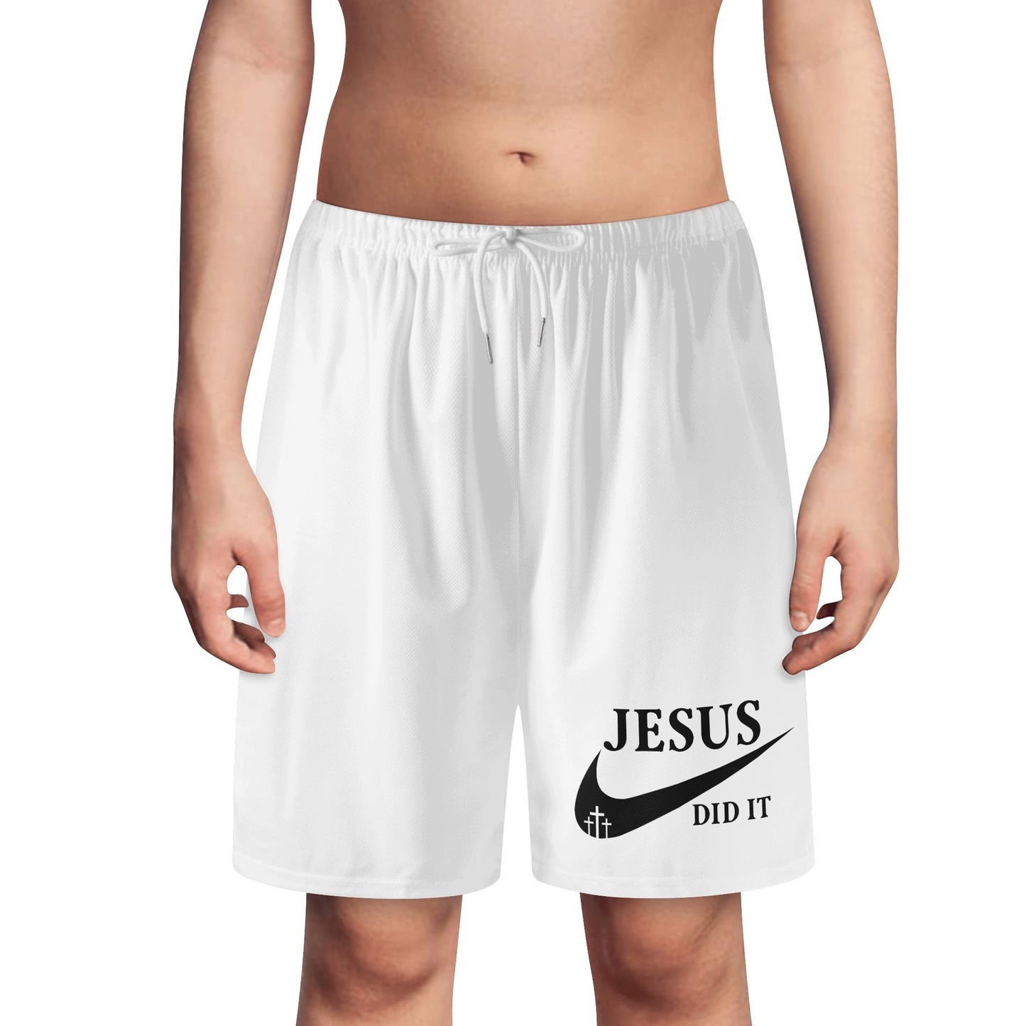 Jesus Did It (Like Nike) Youth Christian Lightweight Beach Shorts(white)