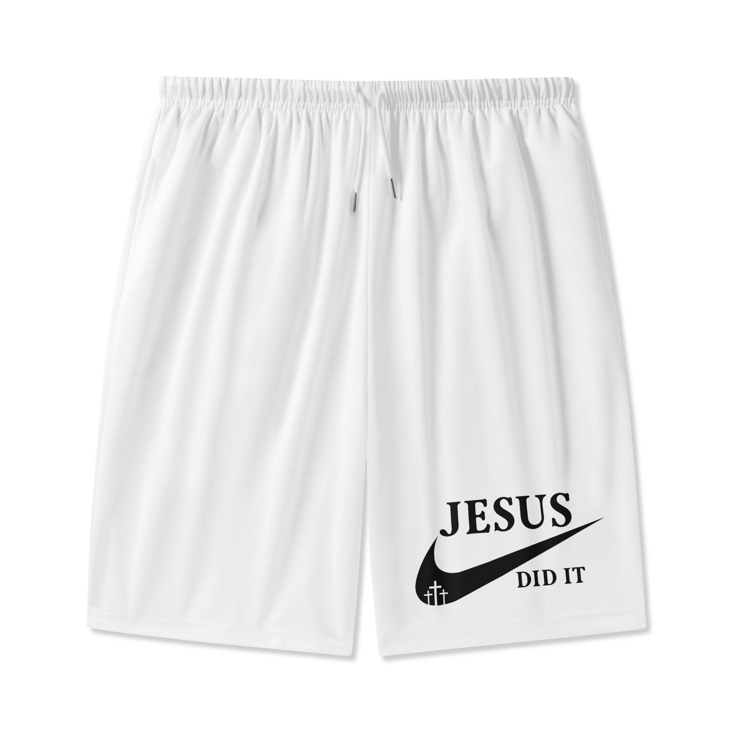 Jesus Did It (Like Nike) Youth Christian Lightweight Beach Shorts(white)