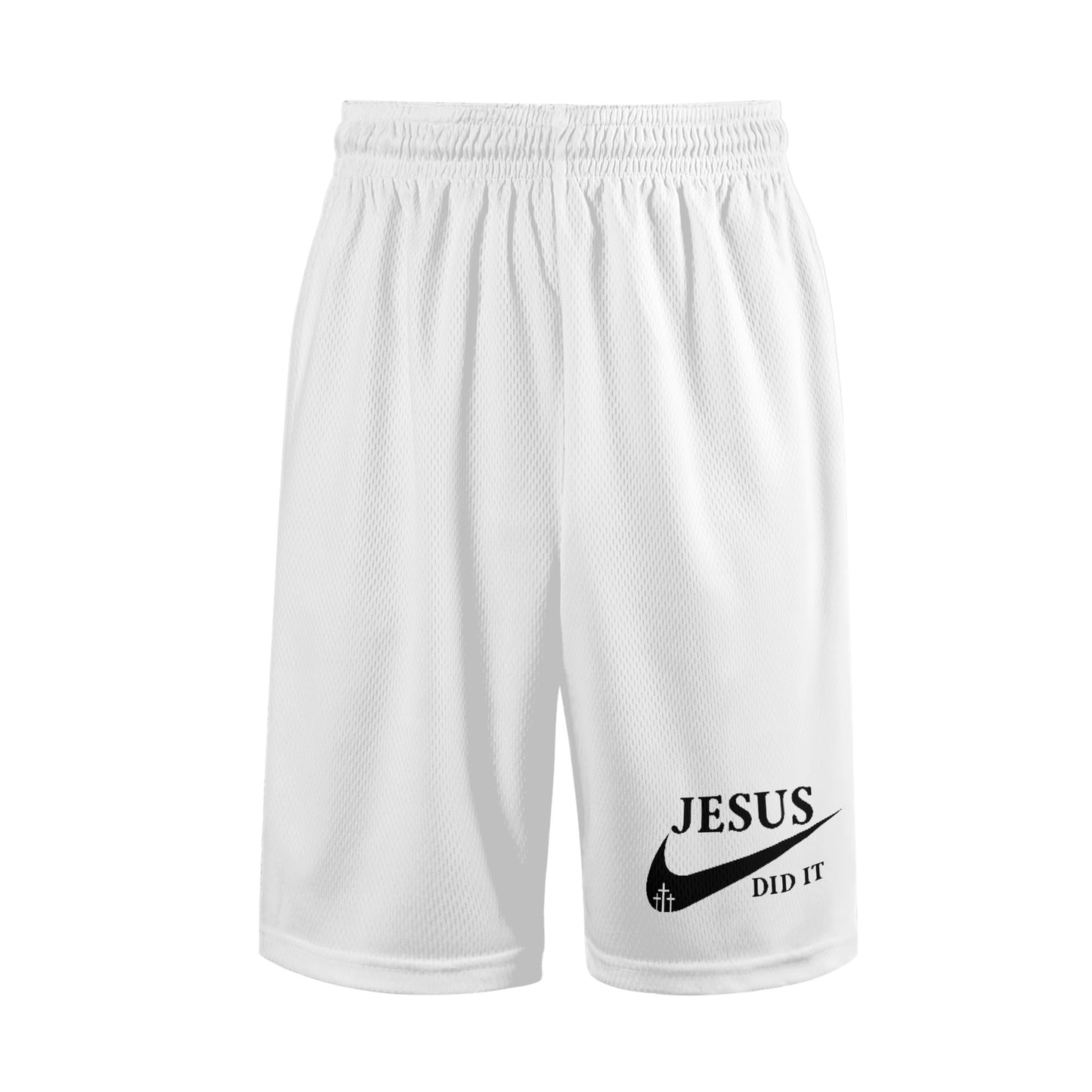 Jesus Did It (Like Nike) Mens Christian Shorts (white)