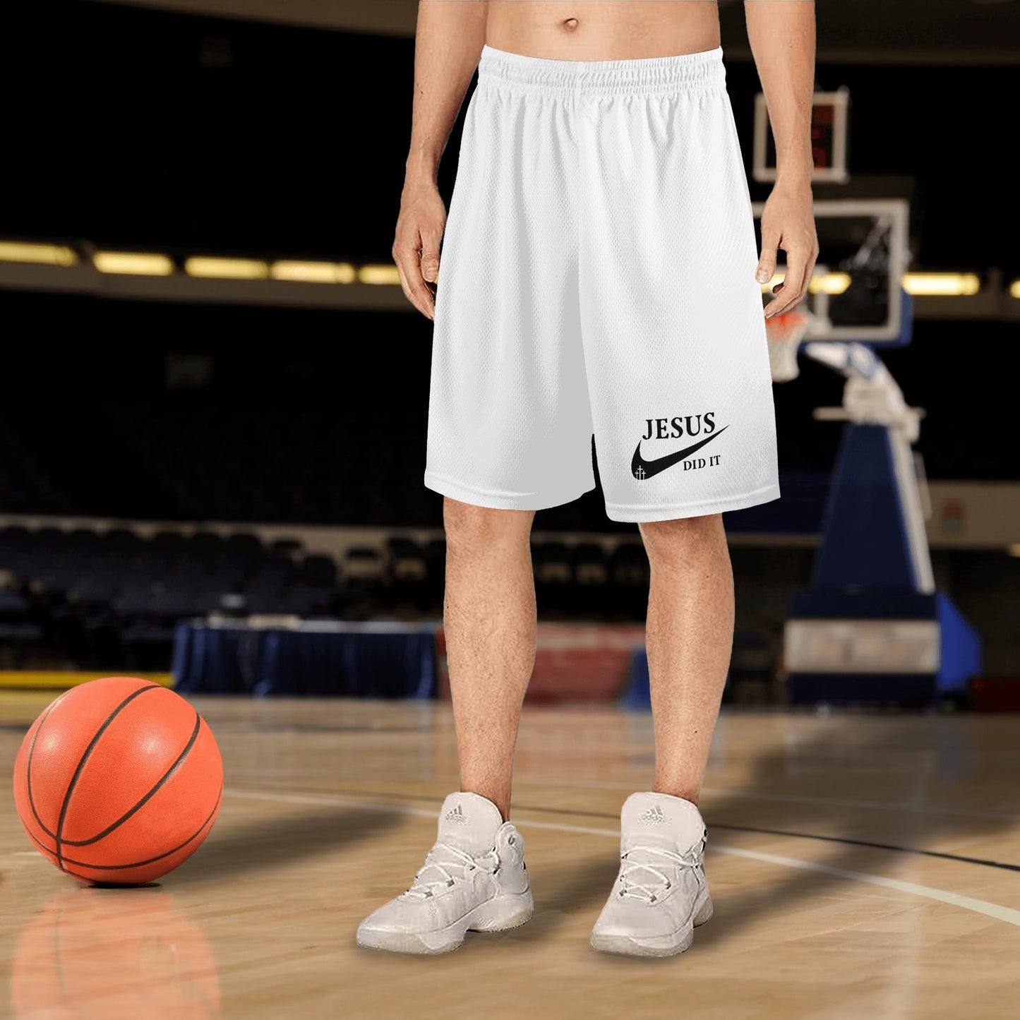 Jesus Did It (Like Nike) Mens Christian Shorts (white)