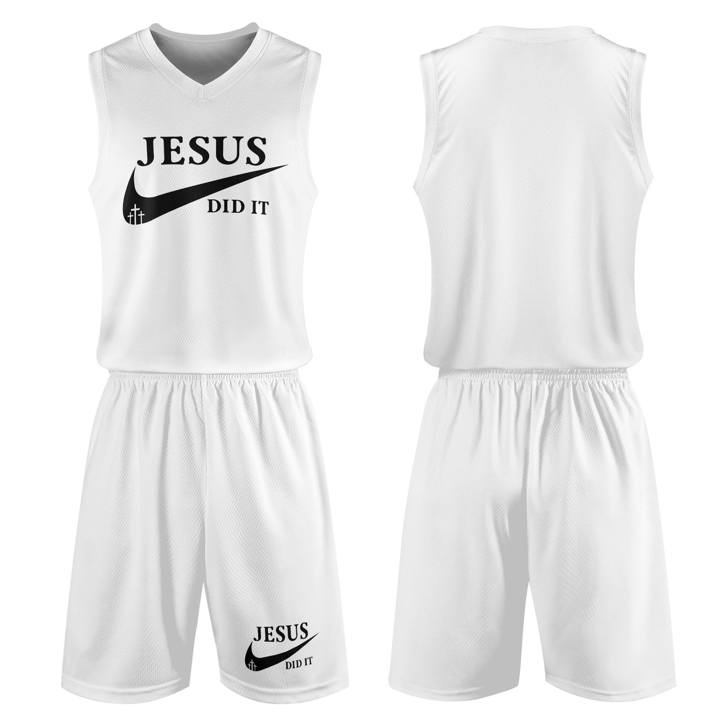 Jesus Did It (Like Nike) Mens Summer Christian Casual Outfit (white)