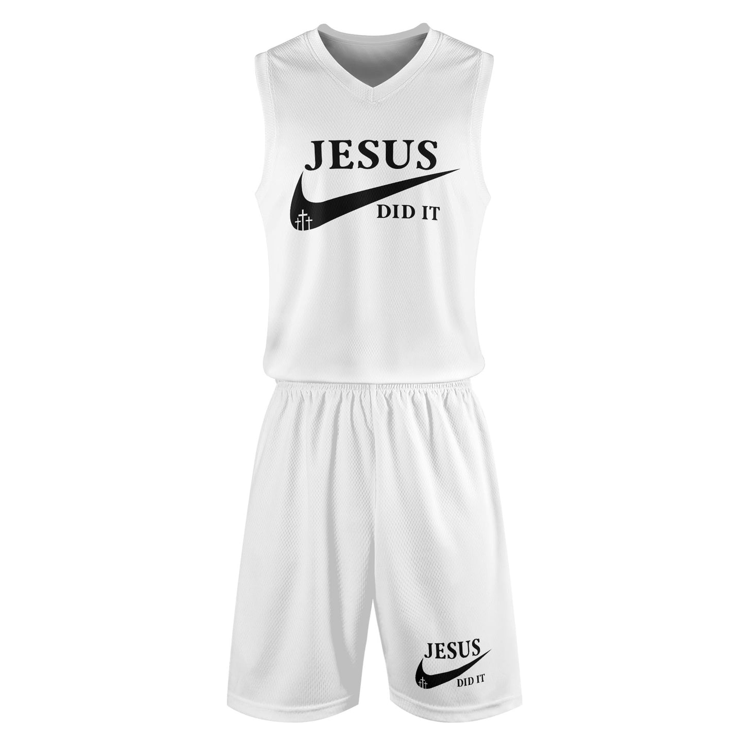 Jesus Did It (Like Nike) Mens Summer Christian Casual Outfit (white)