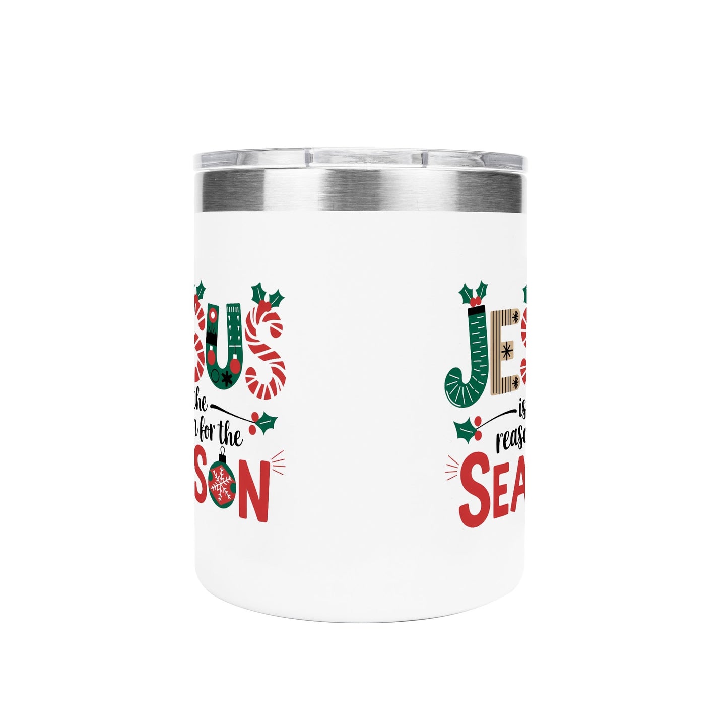 Jesus Is The Reason For The Season (christmas themed) Christian 12oz Stainless Steel Coffee Mug Coffee Cup with Lid and Handle