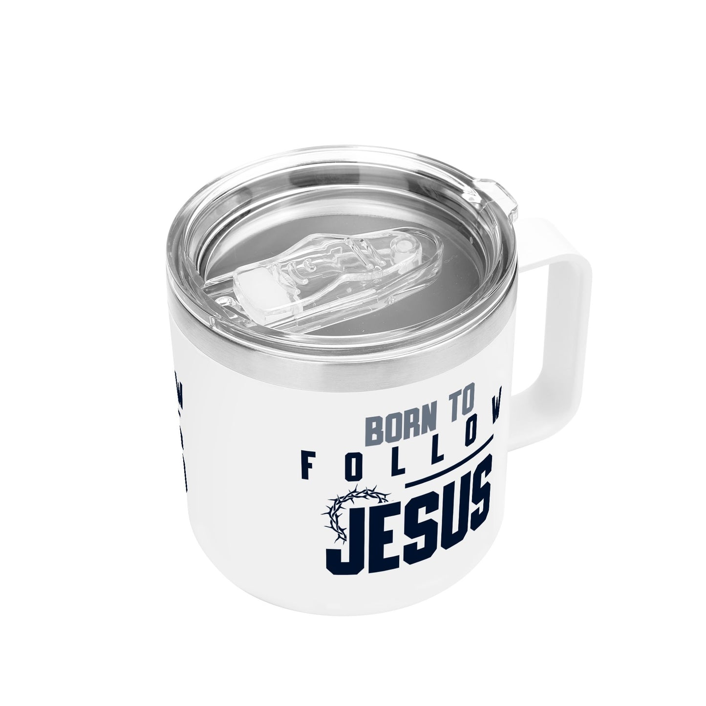 Born To Follow Jesus Christian 14oz Stainless Steel Coffee Mug Coffee Cup with Lid and Handle