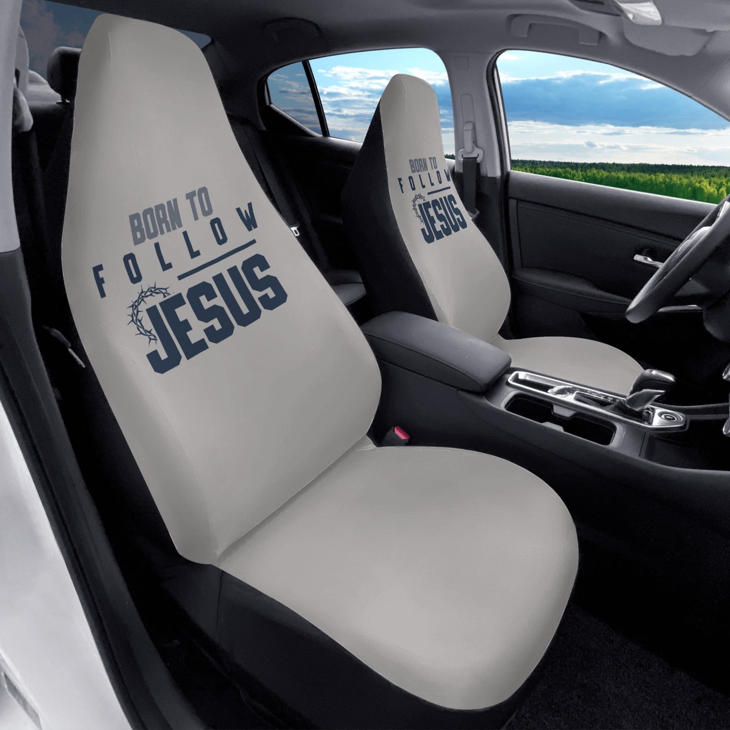 Born To Follow Jesus Soft and Lightweight Christian Front Car Seat Covers (2pcs)