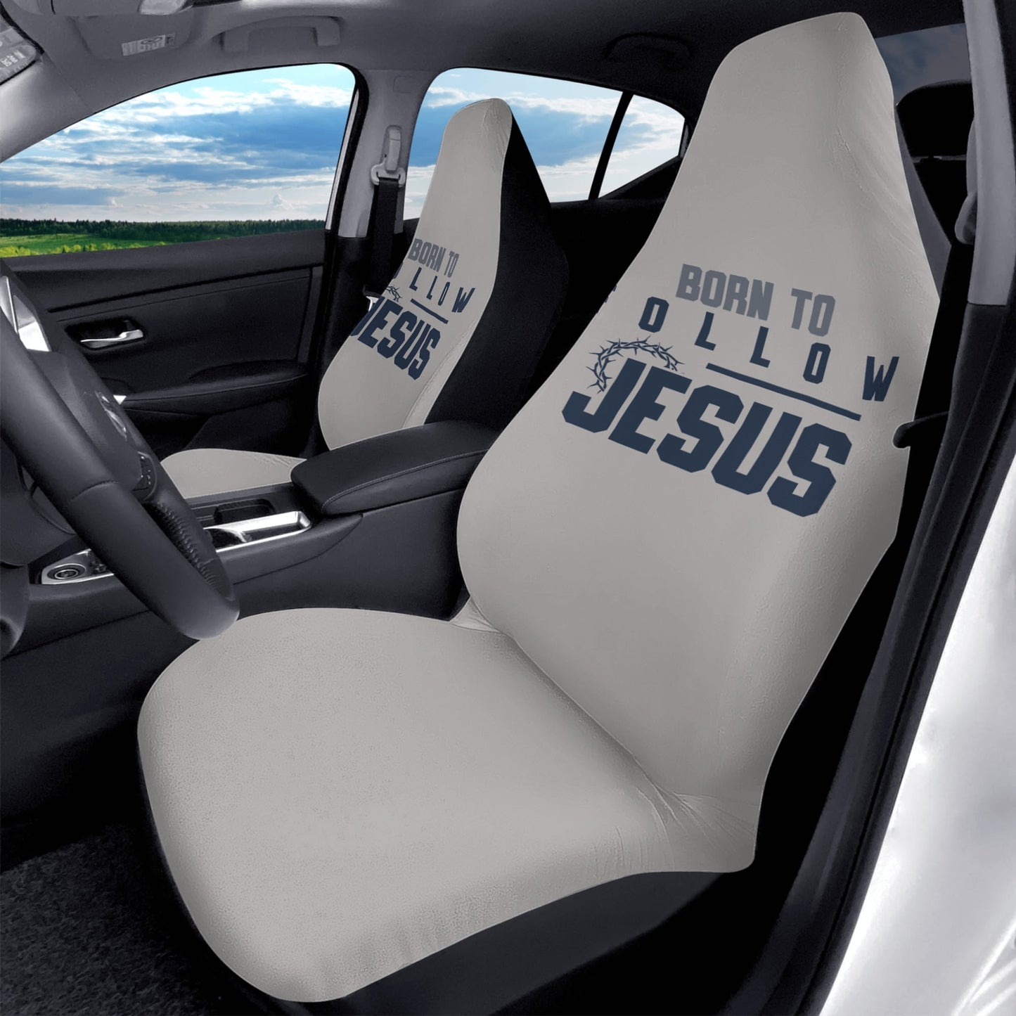 Born To Follow Jesus Soft and Lightweight Christian Front Car Seat Covers (2pcs)