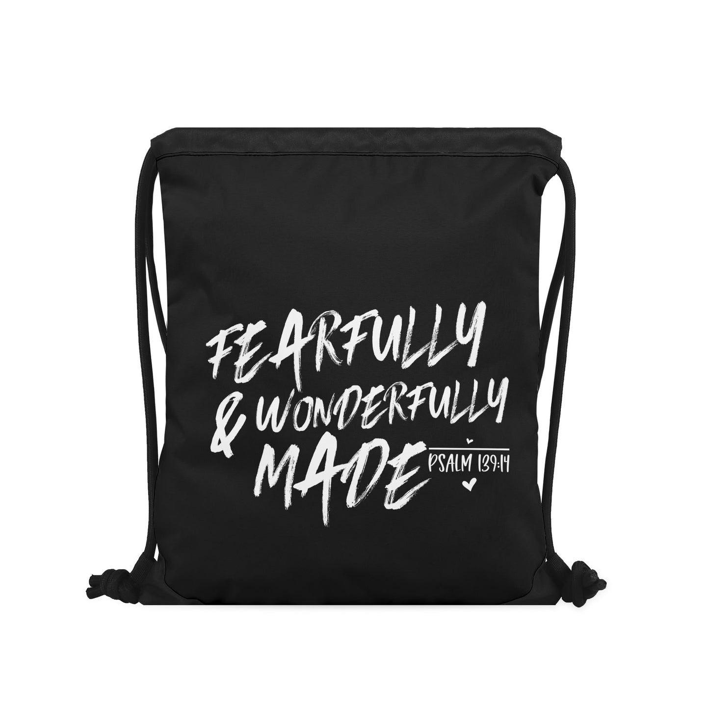 Fearfully And Wonderfully Made Black Gym Drawstring Bag(Single-Sided Print)