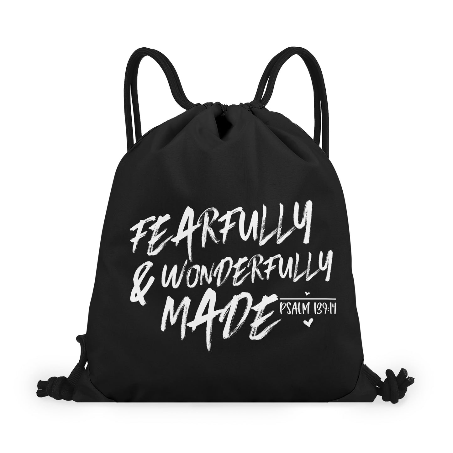 Fearfully And Wonderfully Made Black Gym Drawstring Bag(Single-Sided Print)