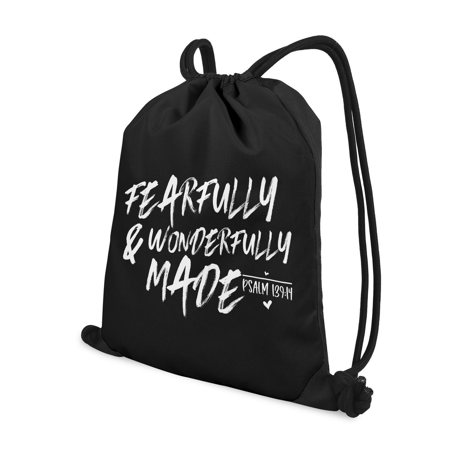 Fearfully And Wonderfully Made Black Gym Drawstring Bag(Single-Sided Print)