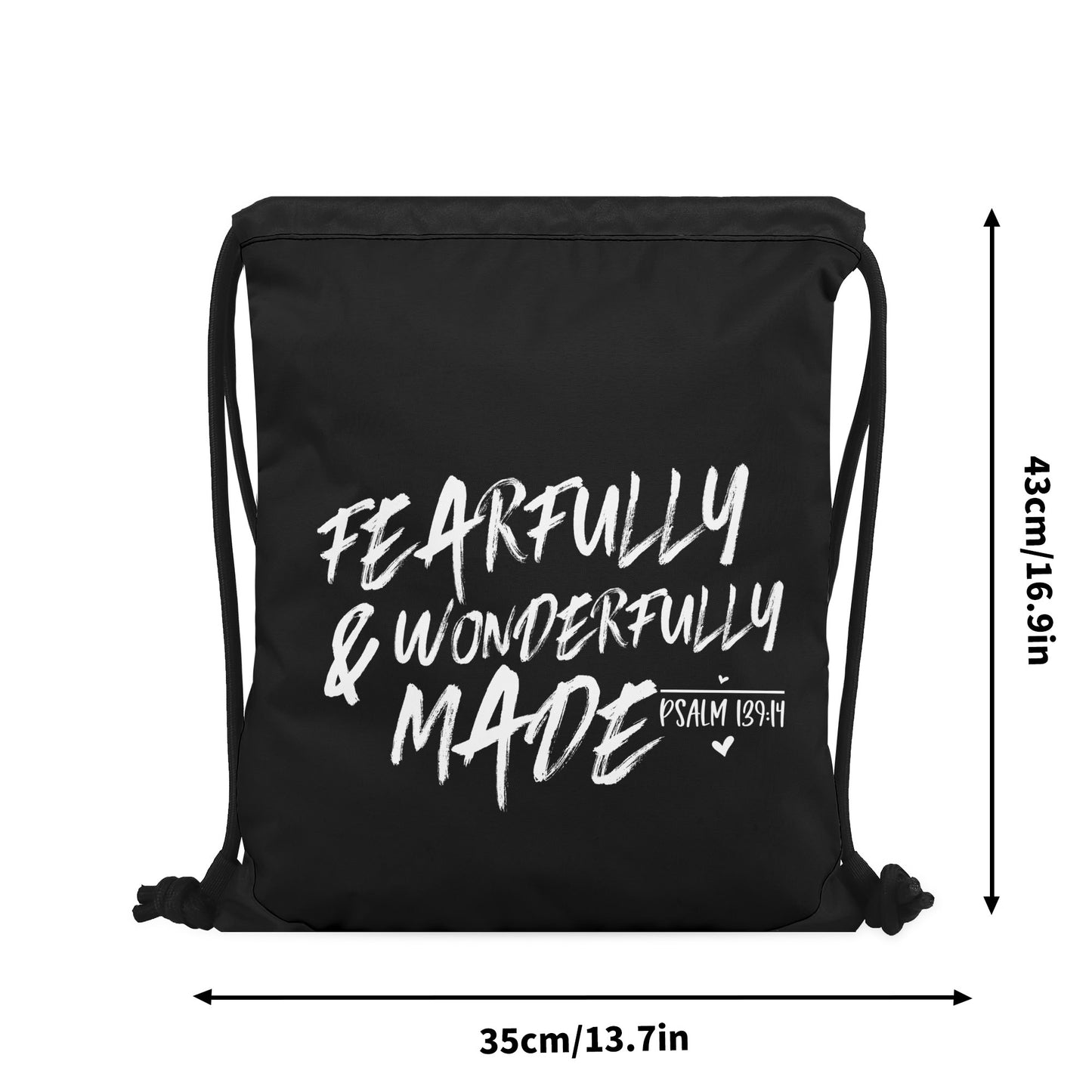 Fearfully And Wonderfully Made Black Gym Drawstring Bag(Single-Sided Print)