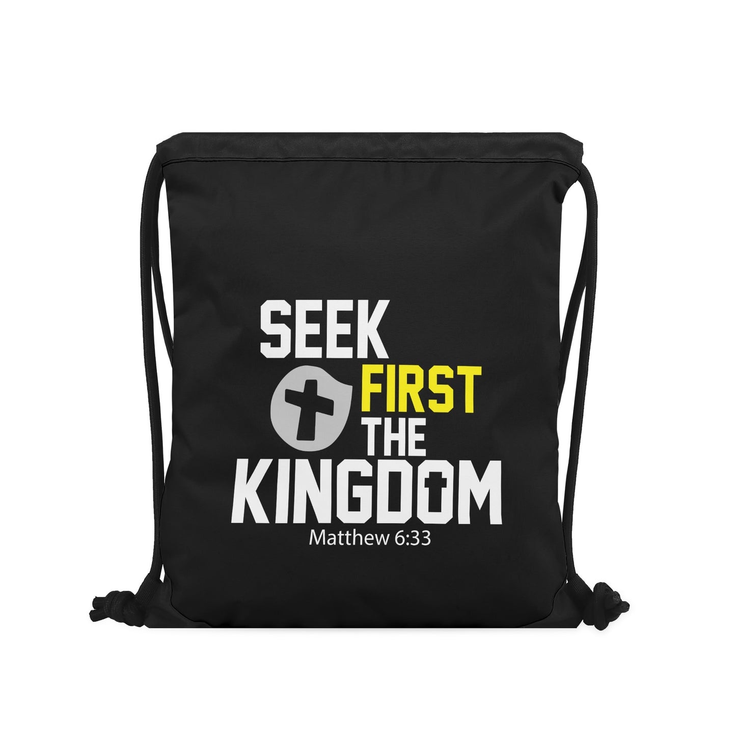 Seek First The Kingdom Black Gym Drawstring Bag(Single-Sided Print)