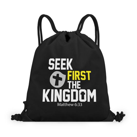 Seek First The Kingdom Black Gym Drawstring Bag(Single-Sided Print)