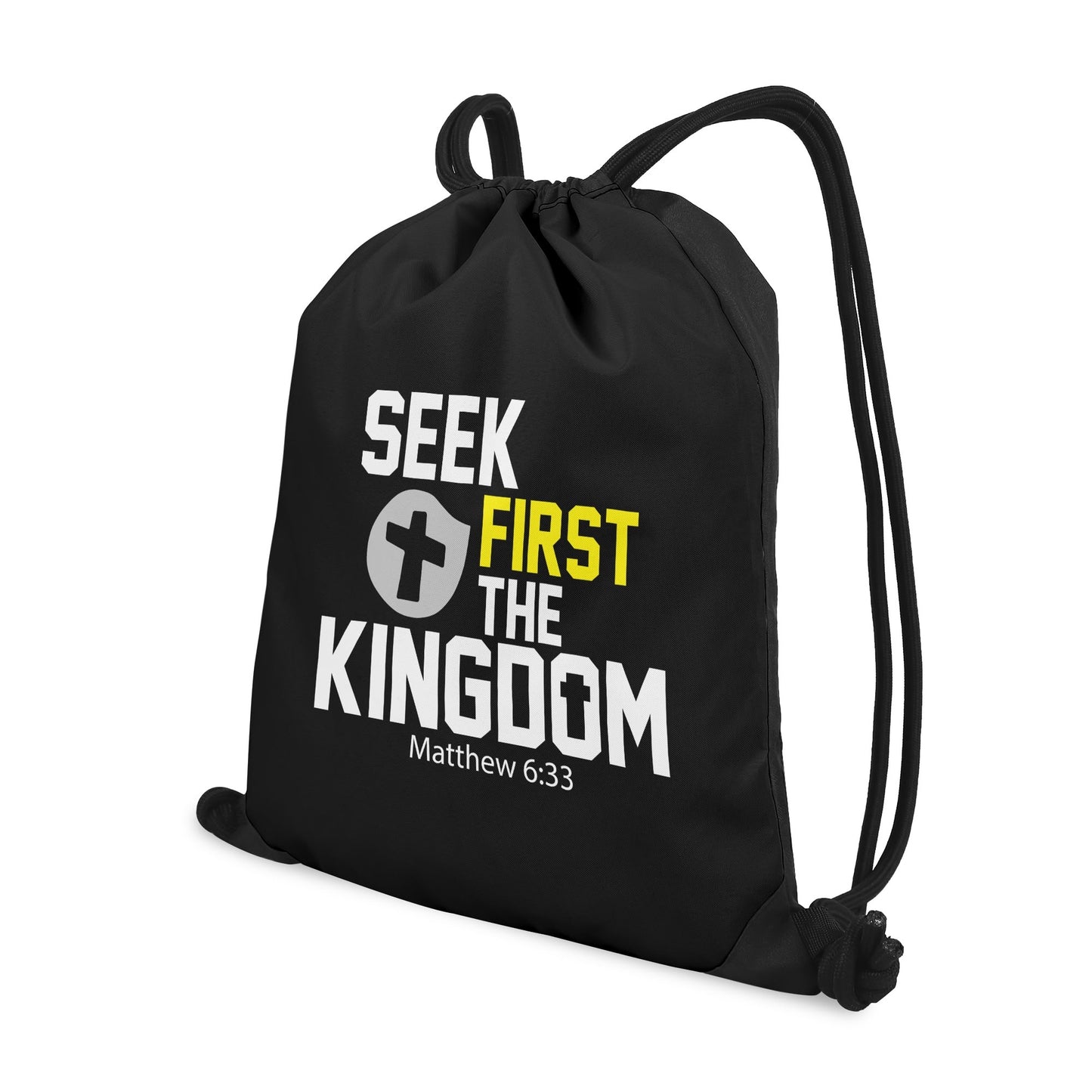 Seek First The Kingdom Black Gym Drawstring Bag(Single-Sided Print)