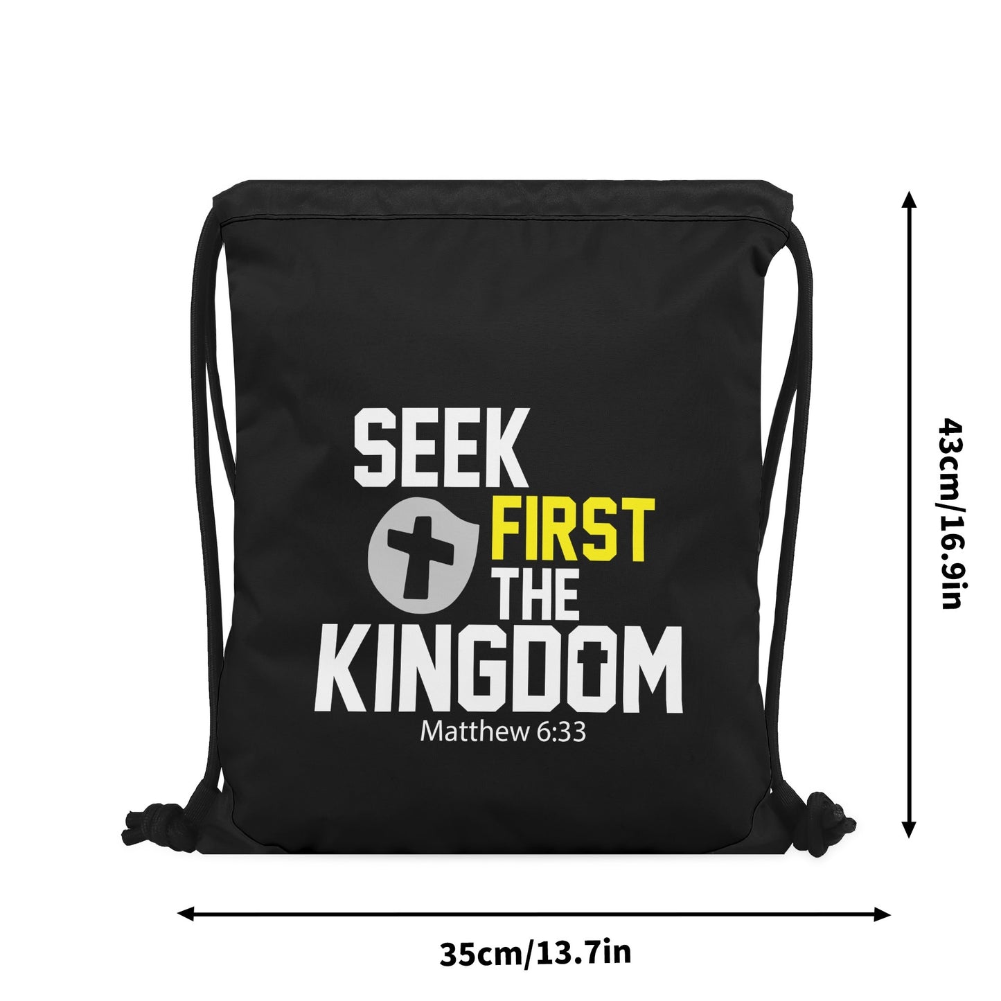 Seek First The Kingdom Black Gym Drawstring Bag(Single-Sided Print)