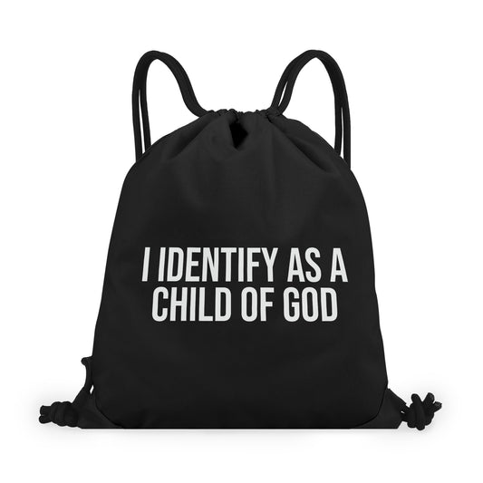 I Identify As A Child Of God Black Gym Drawstring Bag(Single-Sided Print)