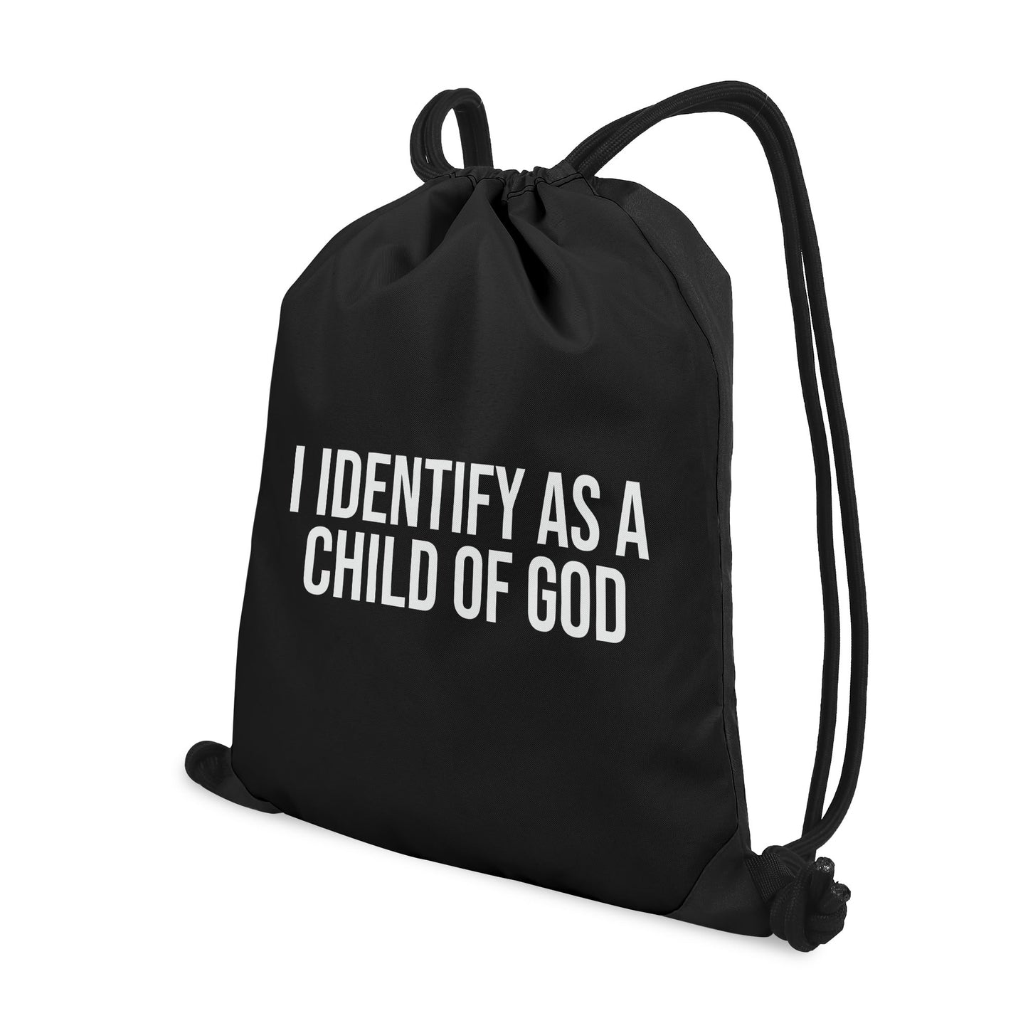 I Identify As A Child Of God Black Gym Drawstring Bag(Single-Sided Print)