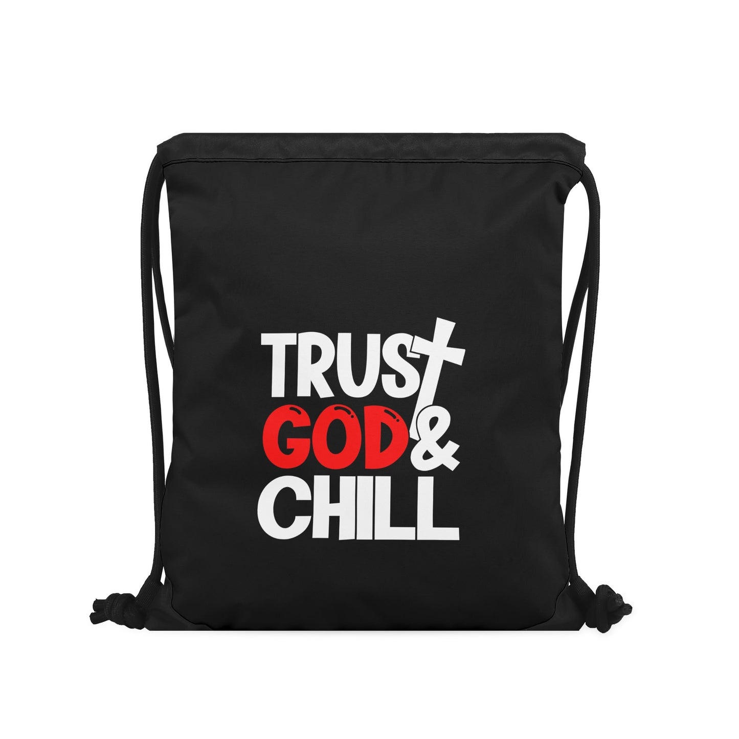 Trust God And Chill Black Gym Drawstring Bag(Single-Sided Print)