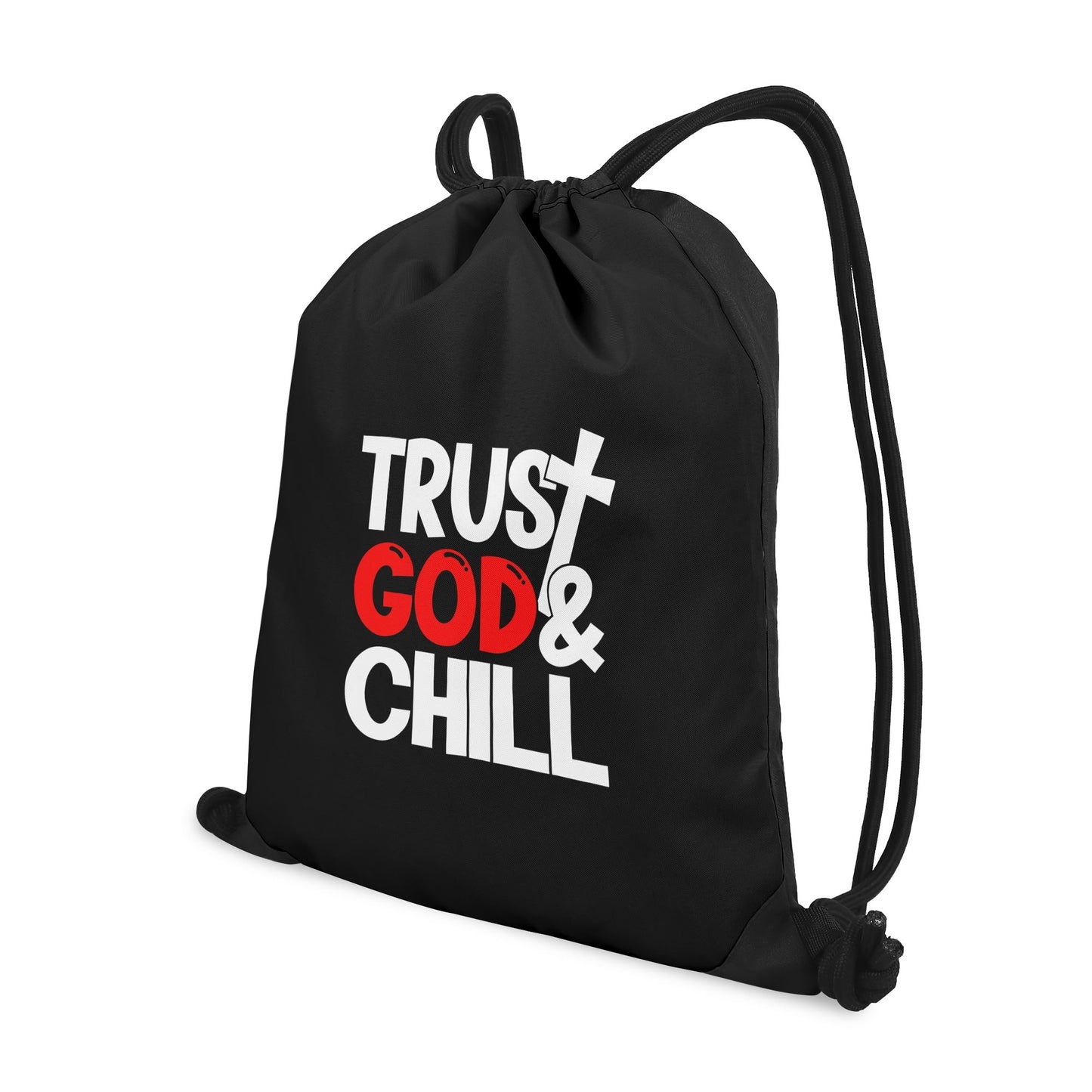 Trust God And Chill Black Gym Drawstring Bag(Single-Sided Print)