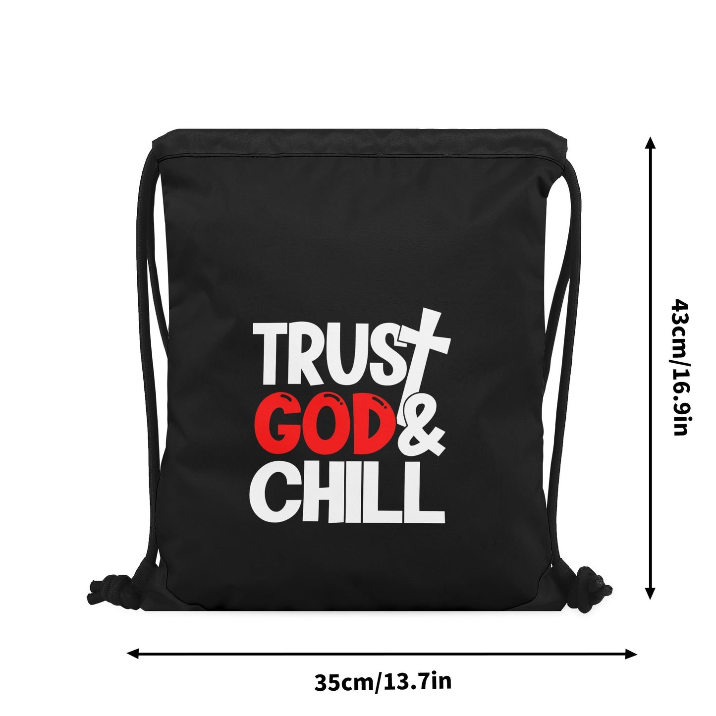 Trust God And Chill Black Gym Drawstring Bag(Single-Sided Print)