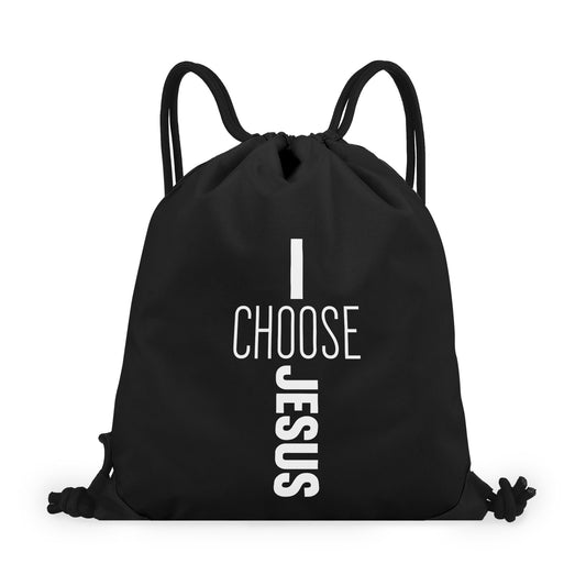 I Choose Jesus Black Gym Drawstring Bag(Single-Sided Print)