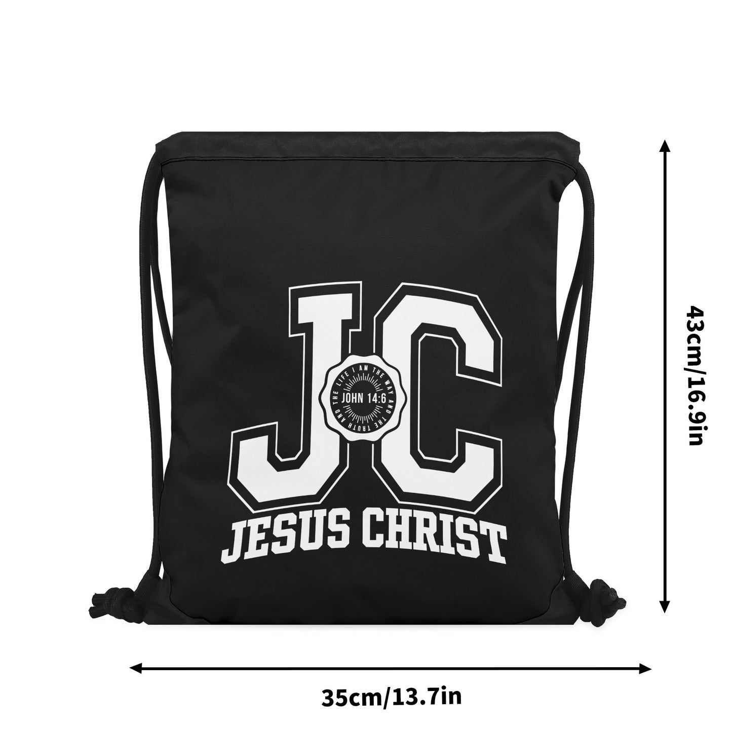 JC Jesus Christ Black Gym Drawstring Bag(Single-Sided Print)