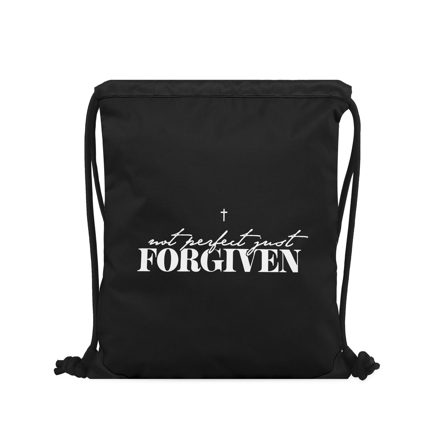 Not Perfect Just Forgiven Black Gym Drawstring Bag(Single-Sided Print)