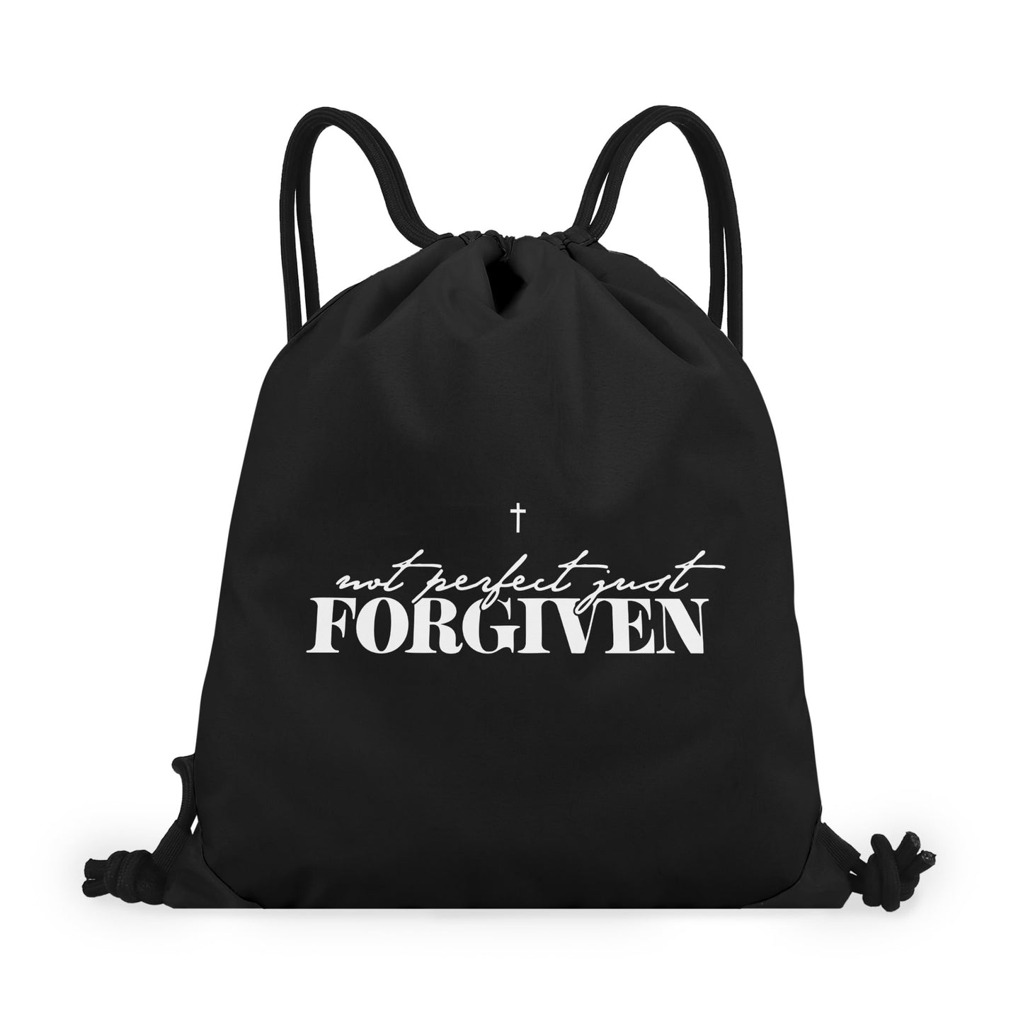 Not Perfect Just Forgiven Black Gym Drawstring Bag(Single-Sided Print)